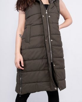 Women`s Long Sleeveless Jacket - Khaki