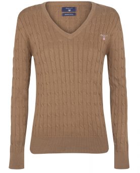 Gant Women`s Cable V-Neck Jumper - Brown