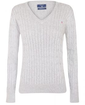 Gant Women`s Cable V-Neck Jumper - Grey Melange