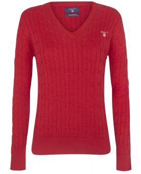 Gant Women`s Cable V-Neck Jumper - Wine
