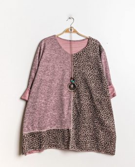 Soft Sweater Leo Print With Necklace