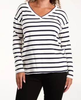 V-neck Stribet Bluse Navy