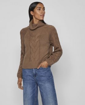 Vila Rullekrave Striktrøje - Brown Lentil