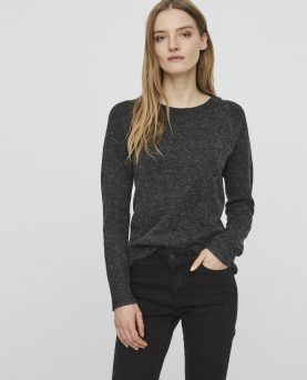 VMDOFFY LS O-NECK BLOUSE BLACK MELANGE