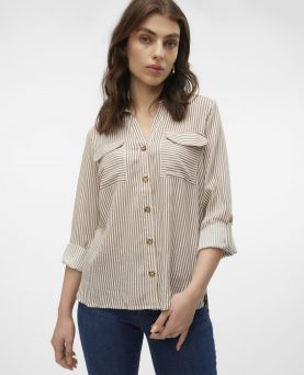 VMBUMPY L/S SHIRT NEW WVN BROWN LENTIL/SNOW WHITE