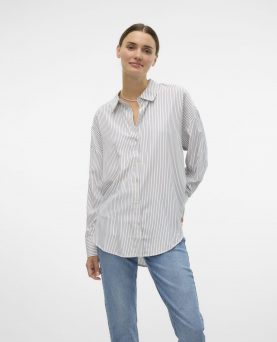 VMNORA LS OVERSIZE SHIRT HVID/OLIVENGRØN