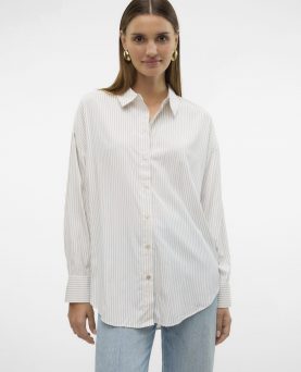 VMNORA LS OVERSIZE SHIRT BRIGHT WHITE/NOK SILVER