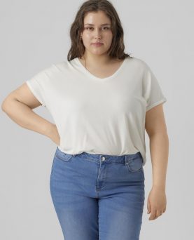 VMAYA SS V-NECK TEE CURVE SNOW WHITE