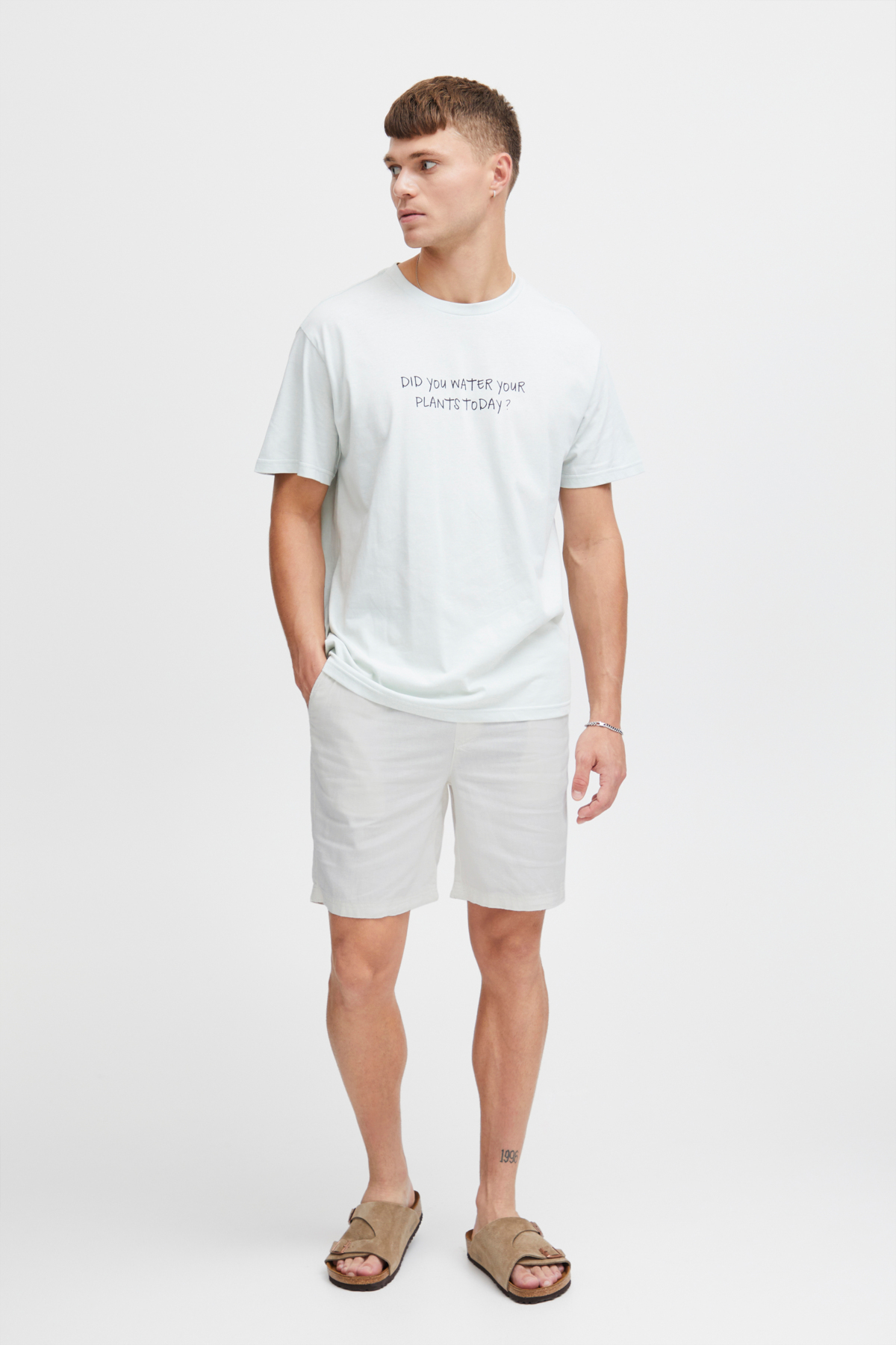 Hørshorts M/ Knapluk Off White (Størrelse: L)