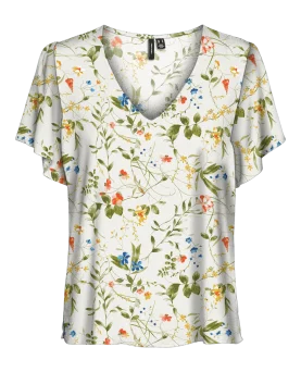 VMEASY JOY V-NECK SS BLOUSE SNOW WHITE/PHOEBE