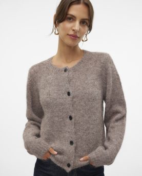 VMNOVAH LS O-NECK BUTTON CARDIGAN BROWN LENTIL MELANGE
