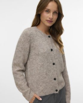 VMNOVAH LS O-NECK BUTTON CARDIGAN FOSSIL MELANGE
