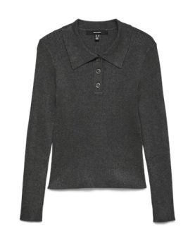 VMSILJE RIB LS POLONECK PULLOVER DARK GREY MELANGE