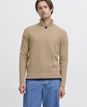 JREBCALLUM KNIT HALF ZIP CROCKERY MELANGE