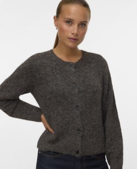 VMNOVAH LS O-NECK BUTTON CARDIGAN CHOCOLATE