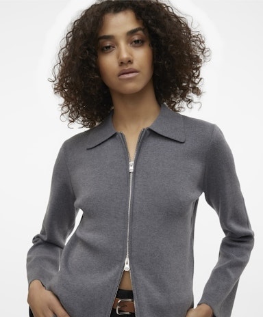 AWHANNA LS KNIT CARDIGAN DARK GREY MALANGE (Størrelse: XS)