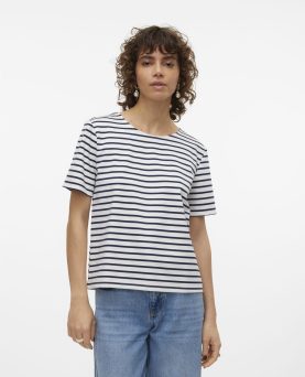 VMABBY SS ZIP TOP JRS NOOS-Snow White/Navy Blazer