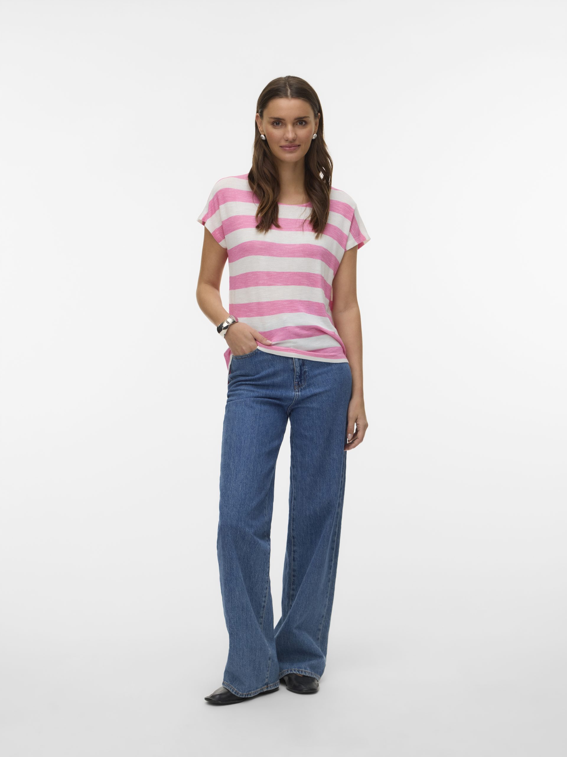VMWIDE STRIPE SL TOP JRS - Pink Cosmos (Størrelse: L)