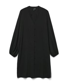 VMALVA LS V-NECK BUTTON DRESS WVN-Black