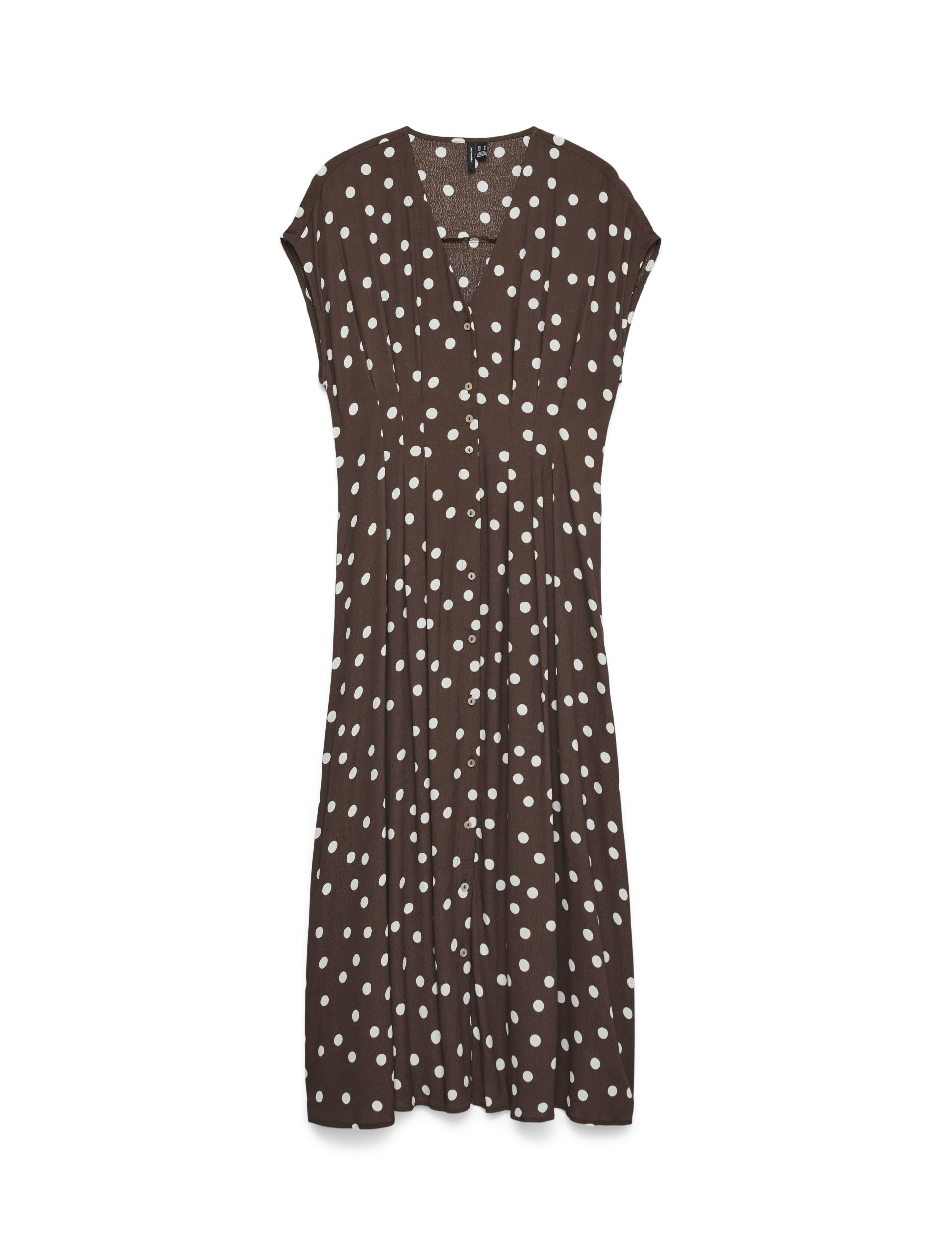 VMELISA SL PLEAT SHIRT 7/8 DRESS-Chocolate Martini/Snow White dot (Størrelse: S)