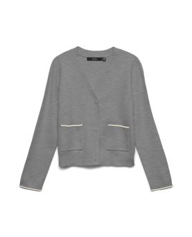VMGOLD LS V-NECK CONTRAST CARDIGAN-Medium Grey Melange W. BIRCH